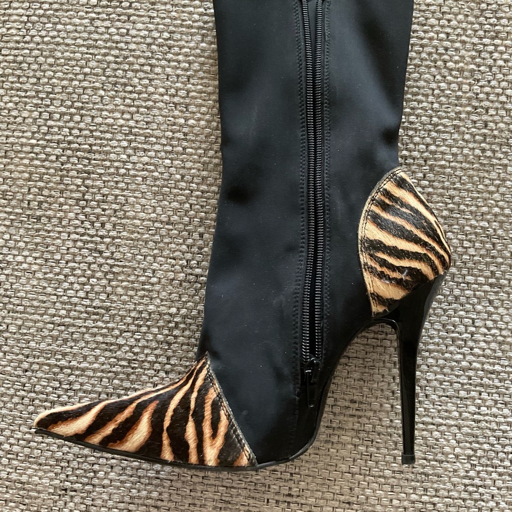 JEFFREY CAMPBELL - LUZBEL STRETCH CALF HAIR BLACK ANKLE BOOTIE